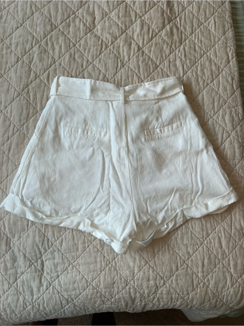 Palms Away White Belted High-Rise Linen Shorts - Picture 2 of 3